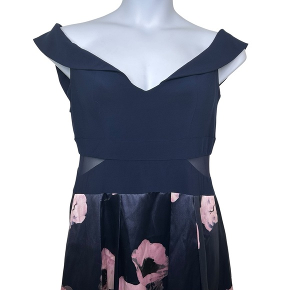 Xscape blue floral off shoulder full length formal gown size 12 wedding gala - Picture 3 of 13